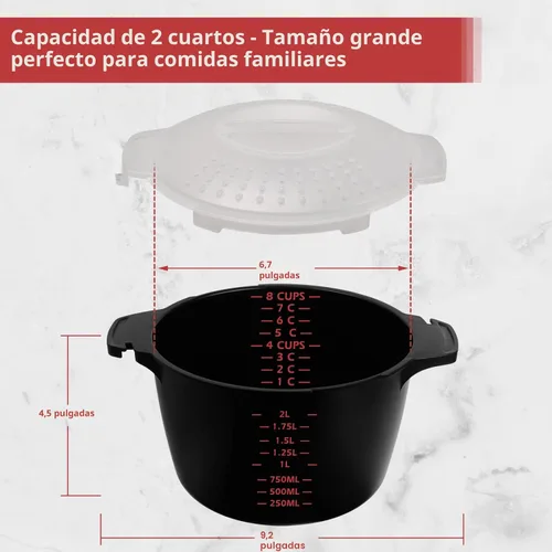 Vista 3 de Utensilios de cocina profesionales grandes para microondas de 2 cuartos, vaporera de microondas para verduras, cocinador para microondas - sin BPA