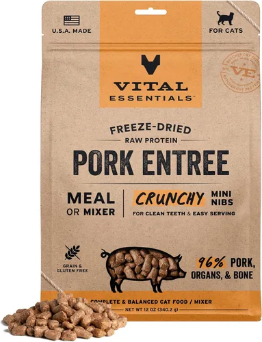 Vista 22 de Vital Essentials Alimento liofilizado para gatos, carne cruda y pollo crujientes Mini nibs Comida completa o cobertura 96% carne de res, pollo