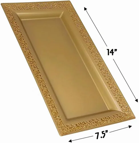 Vista 3 de Silver Spoons Bandejas de encaje desechables para bodas y cenas de lujo 6 piezas Oro 14' x 7.5' Dorado