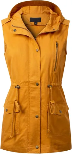 Vista 5 de MixMatchy Chaleco de safari sin mangas con cordón para mujer, ligero, holgado, para mujer un verde militar