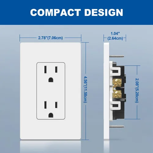 Vista 5 de CML - Toma de corriente decorativa de 15 amperios, paquete de 20 tomas de corriente estándar con placa de pared sin tornillos, resistente a