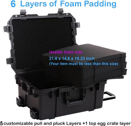 Vista 3 de Regetek Funda rígida impermeable, 27 x 20 x 13 pulgadas, funda rígida con ruedas, mango retráctil para cámara, dron, herramienta, electrónica, a