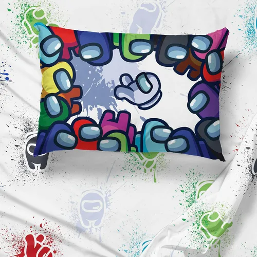 Vista 5 de Jay Franco Among Us Space Splatter - Juego de ropa de cama tamaño Queen de 5 piezas, edredón y sábanas, microfibra suave resistente a la Multi
