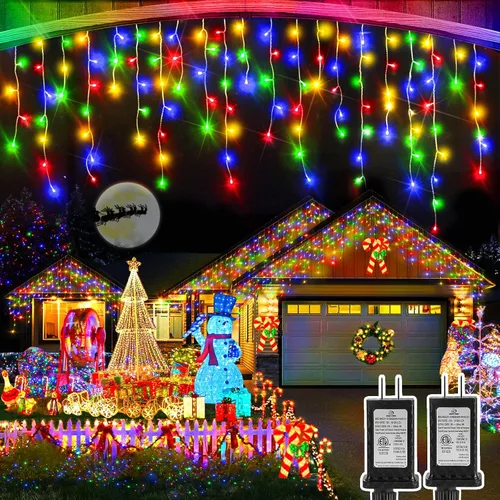Vista 17 de Luces de Navidad para exteriores, 49 pies, 480 luces LED para exteriores, 90 tiras de luces de carámbano con 8 modos, temporizador impermeable