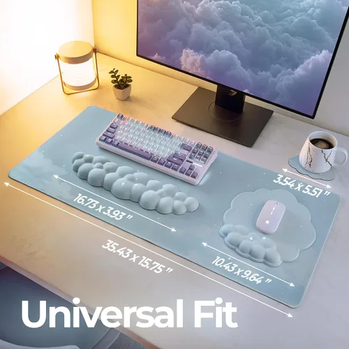 Vista 5 de Juego de Reposamuñecas para Teclado y Mouse de Calidad Premium en Forma de Nube – Accesorios de Escritorio Ergonómicos de Espuma Viscoelástica