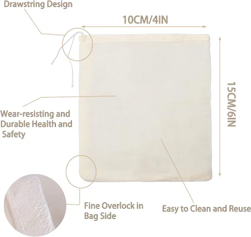 Vista 2 de Bolsa de leche de nuez, paquete de 4 paños de queso reutilizables para colar, café frío y bolsas de caldo de huesos (4 x 6 pulgadas)