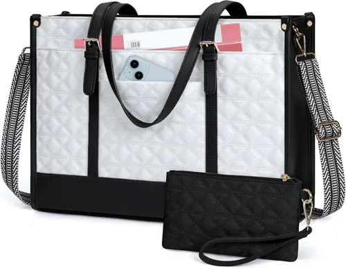 Vista 12 de IGOLUMON Bolsa para Laptop para Mujeres de 15.6 Pulgadas de Cuero Vegano Bolsa de Trabajo Tipo Tote Acolchada Maletín para Mujeres Bolsas de Laptop