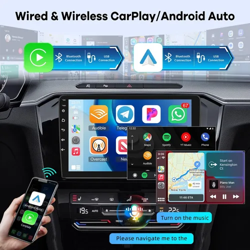 Vista 3 de [2G+64G] Estéreo de coche Android de doble DIN de 10.1 pulgadas, radio de pantalla táctil de 10 pulgadas con CarPlay inalámbrico y cableado/Android