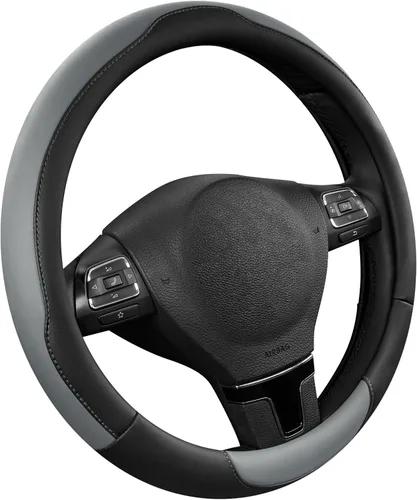 Vista 9 de Road Comforts Funda para volante, de piel antideslizante y transpirable, ajuste universal de 14.5 a 15 pulgadas, agarre cómodo, color negro
