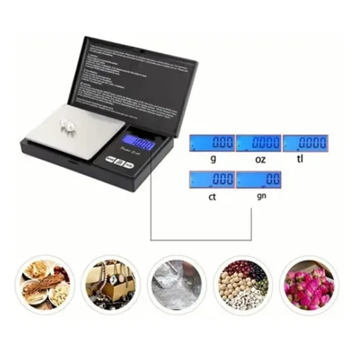 Vista 3 de Mini báscula digital de bolsillo, báscula de bolsillo de precisión con peso de calibración de 3.53 oz, 7.05 oz x 0.00 oz, báscula digital de gramos