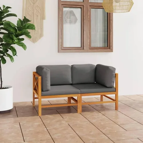 Vista 11 de 4-Piece Patio Lounge Set with Gray Cushions Solid Teak Wood Outdoor Furniture for Garden Balcony Porch Apartment Small Space