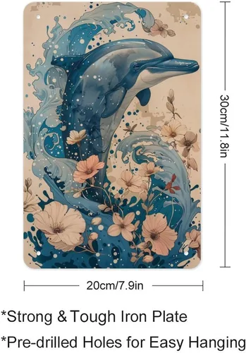 Vista 2 de Abstract Dolphin with Flowers Metal Tin Sign Wall Decor Retro Sign for Home Living Room Bedroom Coffee Wall Decor Halloween Christmas Gifts 8x12Inch
