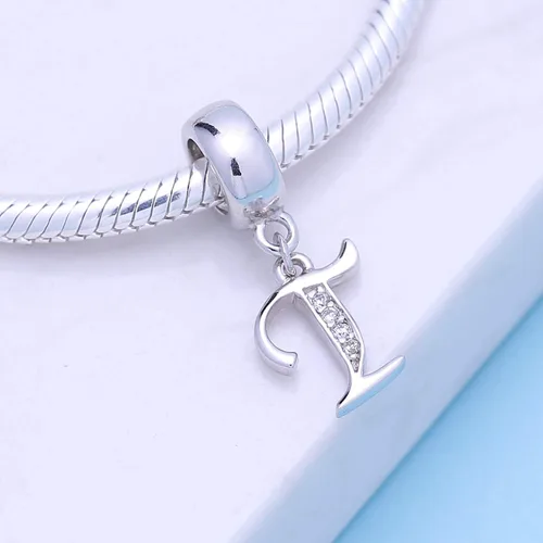 Vista 2 de SoulBeads - Colgantes de plata fina 0,925 de letra inicial, alfabeto A-Z. Dije con cristales compatibles con brazaletes europeos