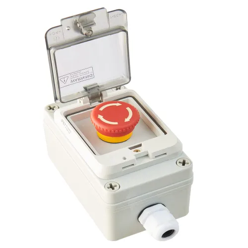 Vista 8 de Caja de botones con interruptor de parada de emergencia, botones de arranque/parada y rotativos (rojo/verde) Emergency Stop Button Red Green