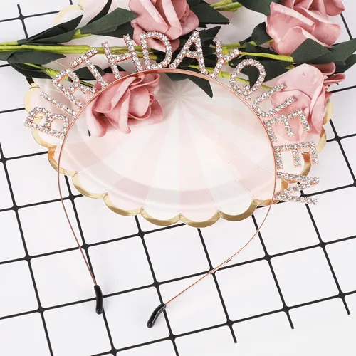 Vista 13 de Coronas de cumpleaños para mujer con banda de feliz cumpleaños para niña, accesorios brillantes de diamantes de imitación, recuerdos de fiesta