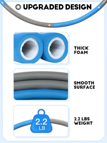 Vista 2 de Phobby Weighted Exercise Hoop for Adults, 2.2lb Detachable Fitness Hoop, Adjustable Hoop with Jump Rope, Tape Measure and Carry Bag, Home Gym Workout