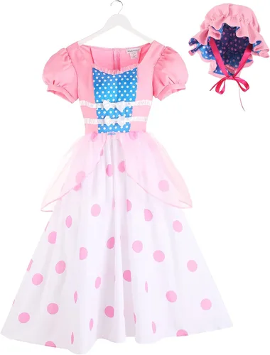 Vista 8 de Women's Little Bo Peep Halloween Costume Classic Story Character Outfit with Bonnet & Polka Dot Dress