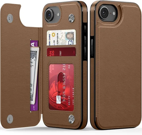 Vista 45 de LETO para iPhone 15 Pro Funda tipo cartera - Tapa tipo folio con patada - Diseños de moda - Tarjetero - Funda protectora para mujeres y niñas - 6.1