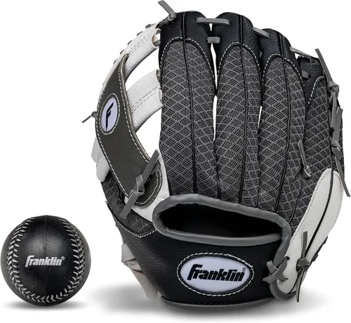 Vista 13 de Franklin Sports Guantes Meshtek + pelota para niños Azul marino/Lima/Naranja