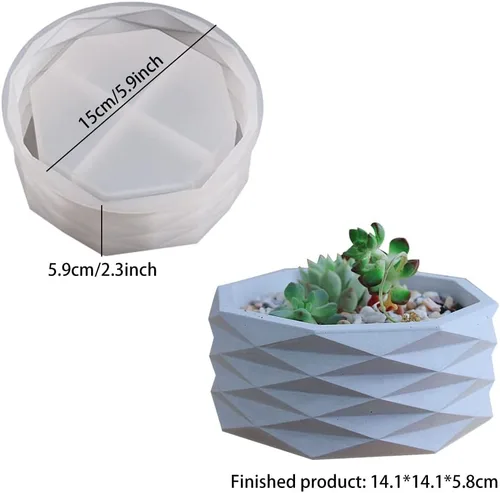 Vista 5 de Molde de silicona para macetas, jarrón de plantas suculentas, moldes de cactus, moldes de resina epoxi, molde de arcilla de cemento para velas