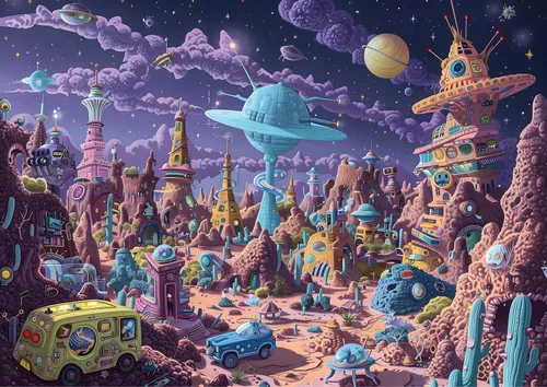 Vista 5 de Rompecabezas de Alien Planet para adultos de 1000 piezas, rompecabezas con forma desafiante para la mente para la noche de juegos en familia y Mundo