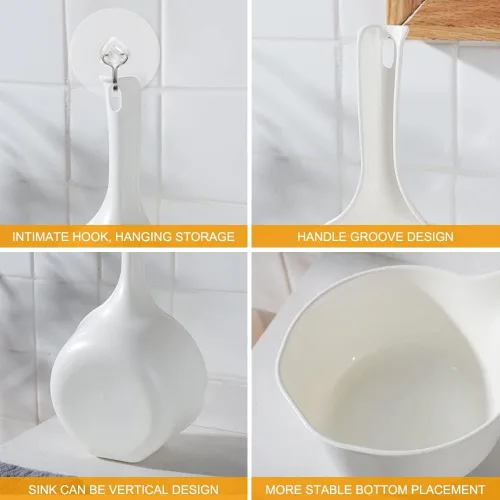 Vista 3 de Cuchara de agua de plástico para baño, cuchara de ducha de 1.5 litros con gancho adhesivo, taza de baño de agua para baño, cuchara de baño para niños