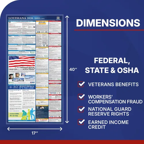 Vista 2 de Póster de la ley laboral estatal y federal de Louisiana 2026 - Cumple con OSHA en el lugar de trabajo - Publicación de regulaciones obligatorias