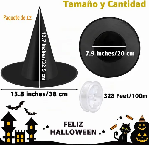 Vista 2 de Elcoho 12 Pieces Halloween Costume Witch Hat with 100 Yards Hanging Rope for Halloween Yard Decoration
