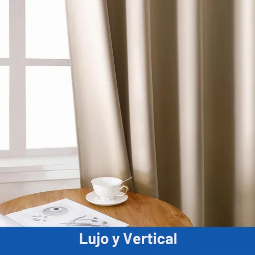 Vista 4 de HOMEIDEAS 2 paneles de cortina de seda sintética, cortinas opacas para dormitorio Beige/Oro Champán