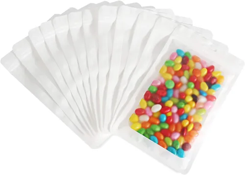 Vista 9 de 100 bolsas de Mylar resellables, a prueba de olores, con ventana transparente; bolsa de papel aluminio, plana, con cierre resellable.