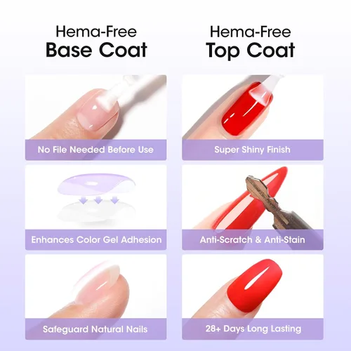 Vista 3 de GELLEN 20 ml de gel base y capa superior, capa superior brillante libre de hema y capa base para esmalte de uñas de gel, esmalte de uñas
