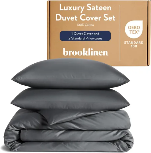 Vista 30 de Brooklinen Funda de edredón de satén de lujo de calidad hotelera, tamaño Abismo