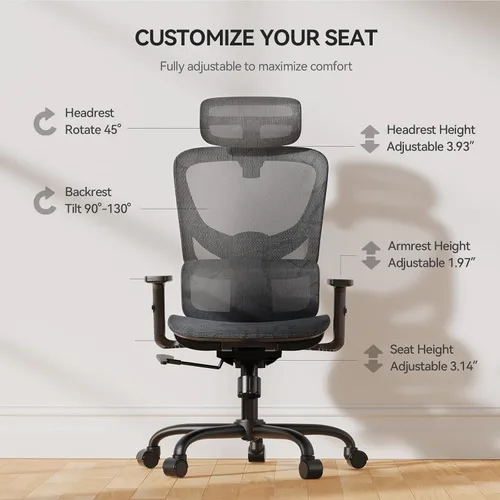 Vista 6 de NOBLEWELL Silla de oficina ergonómica de malla con ajuste flexible, soporte lumbar, silla de computadora de escritorio con respaldo alto