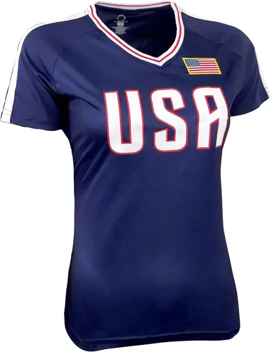 Vista 4 de USWNT - Camiseta de fútbol oficial de la Asociación Nacional de Fútbol de la Asociación de Estados Unidos con la bandera de Estados Unidos