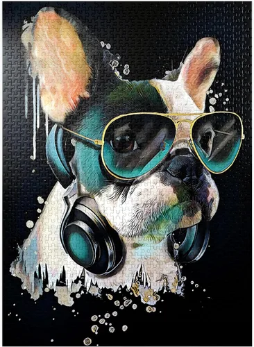 Vista 9 de MyPuzzle Bulldog francés con auriculares - Rompecabezas de 100 piezas premium para adultos