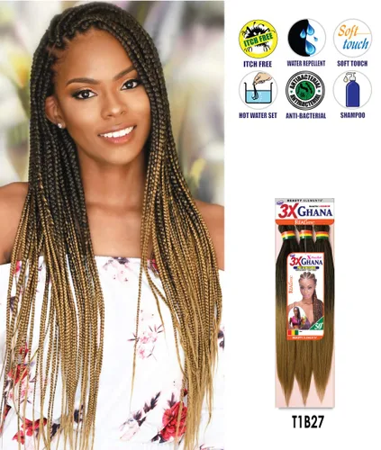 Vista 4 de REALISTIC - Paquete múltiple. Trenzas preestiradas X-Pression 3X Ghana desplegadas 40 pulgadas, 100% kanekalon, fáciles de trenzar, sin nudos, se