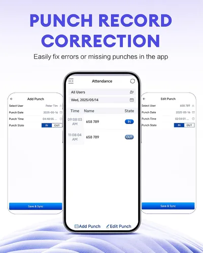 Vista 3 de NGTeco Reloj de tiempo APP para pequeñas empresas, modo 3 en 1, batería de Negro
