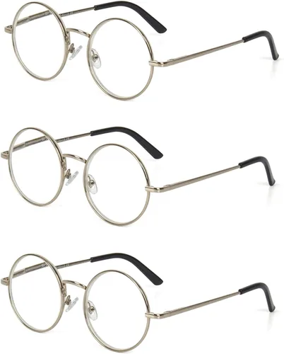 Vista 12 de Gafas de lectura redondas con marco de metal con bisagra de resorte (negro, plateado y plomo)