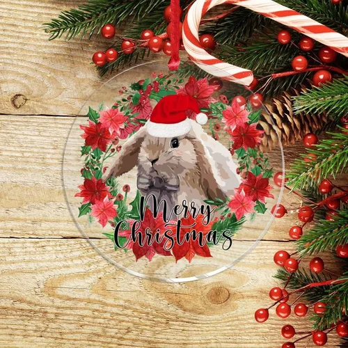 Vista 8 de Adorno acrílico circular de 3 pulgadas para decoración de árbol de Navidad, corona de feliz Navidad, conejo de animal, colgante de acrílico