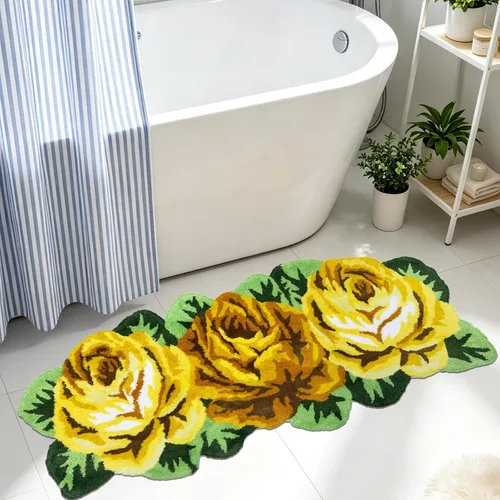 Vista 12 de Alfombrilla Abreeze con 4 rosas, alfombrillas con diseño de flores azul, hecha a mano, antideslizante (no se desliza), alfombrilla moderna, de puede