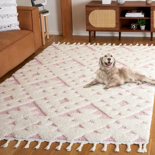 Vista 25 de SAFAVIEH Alfombra marroquí con borlas, 2 x 3 pies, marfil y marrón, no desprende pelusa y fácil de limpiar, textura alta y baja, ideal