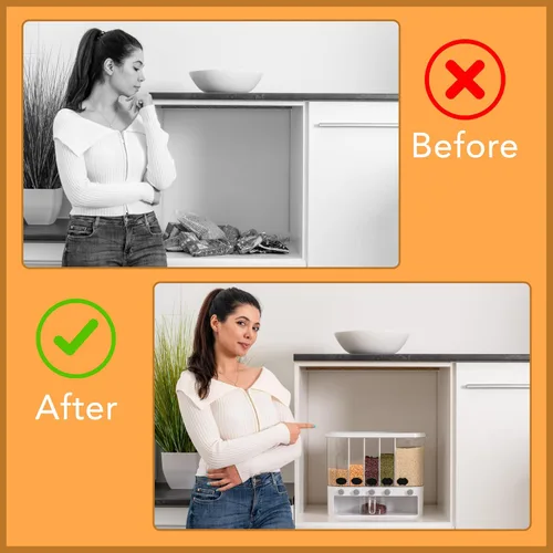 Vista 6 de MAPLE TREE Dispensador de alimentos secos de 25 libras para granos, arroz, frijoles y lentejas, contenedor de almacenamiento de despensa de cocina