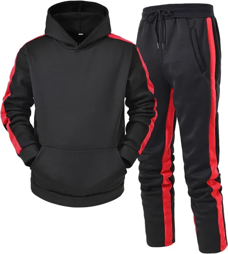 Vista 2 de TTBDWiian Conjunto de 2 piezas con capucha y pantalones deportivos para hombre, tallas grandes, con bolsillos, ropa deportiva de invierno