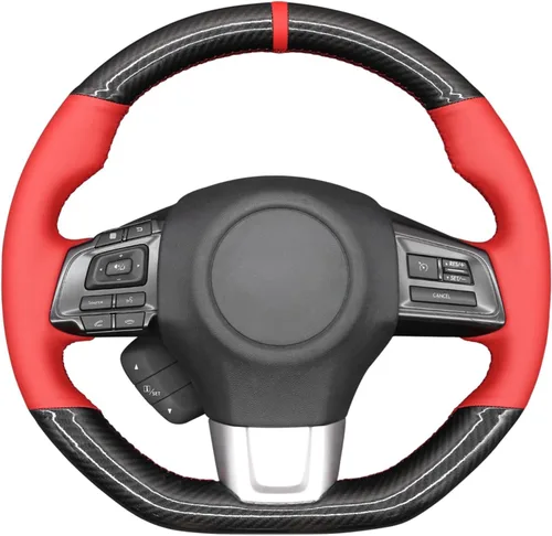 Vista 17 de MEWANT Funda de volante de automóvil transpirable cosida a mano para Subaru WRX 2015-2021 / WRX STI 2015-2021, accesorios para volante Subaru WRX