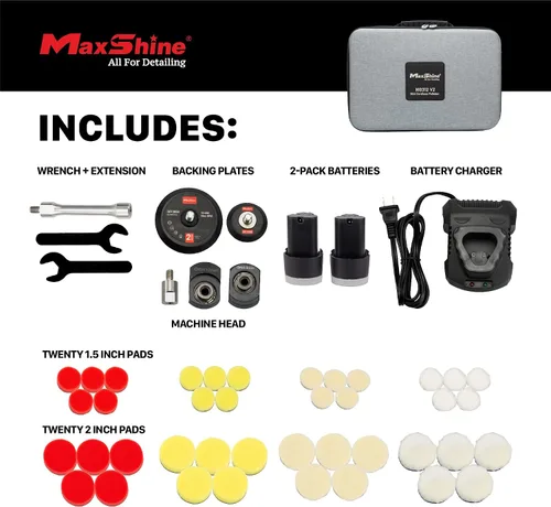 Vista 3 de Maxshine Profesional Pulidora Portátil Inalámbrica (M0312 V2) - Portátil, Liviana (0.88 kg), Pulidora de 6 Velocidades DA/Rotativa para Detallado
