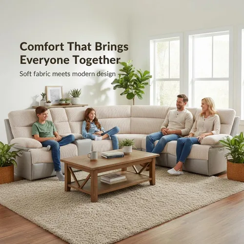 Vista 3 de Juego de sofá seccional reclinable eléctrico, sofá seccional en forma de L para sala de estar, asientos de cine en casa con panel de carga