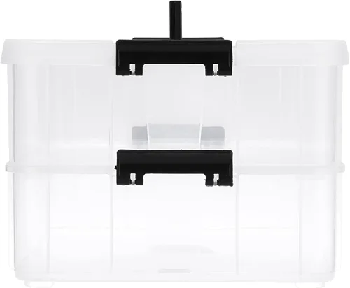 Vista 7 de BTSKY Caja de almacenamiento portátil multiusos de 2 capas, organizador de almacenamiento portátil multiusos para organizar papelería, costura, Negro