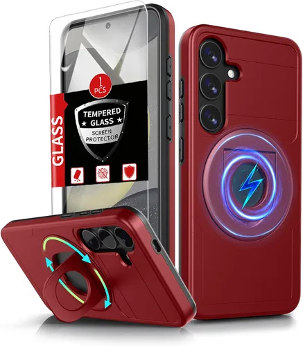 Vista 4 de Funda para Samsung Galaxy S21 FE con 2 protectores de pantalla de vidrio templado, funda con función atril para Samsung Galaxy S21FE con cubierta
