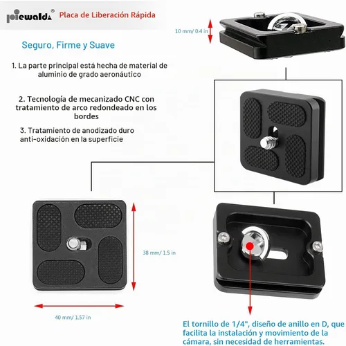 Vista 4 de Niewalda Placa de Liberación Rápida de Metal de Aluminio con Tornillo de Anillo en D de 1/4"/Tornillo Ranurado y Adaptador de Tornillo de Montaje