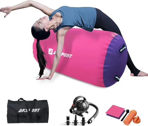 Vista 7 de AKSPORT Air Roller - Barril de aire para flexiones de espalda y resortes de mano, entrenamiento con bomba de aire eléctrica para uso Azul